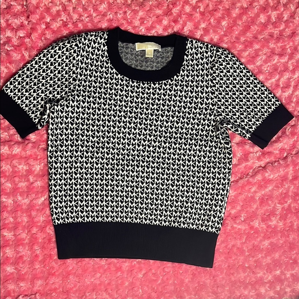 Michaels Black and White Ribbed Short Sleeve Blouse
